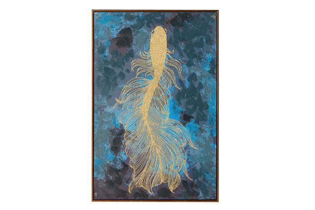 Картина на холсте с рыбой сине золотистая