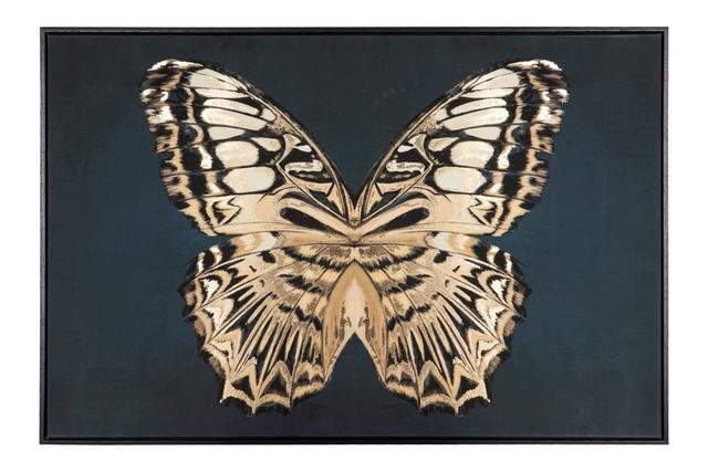 Картина на холсте с золотистой бабочкой на синем фоне