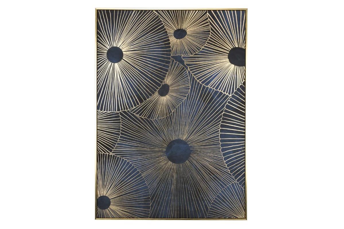 Картина на холсте с золотистой абстракцией на синем фоне