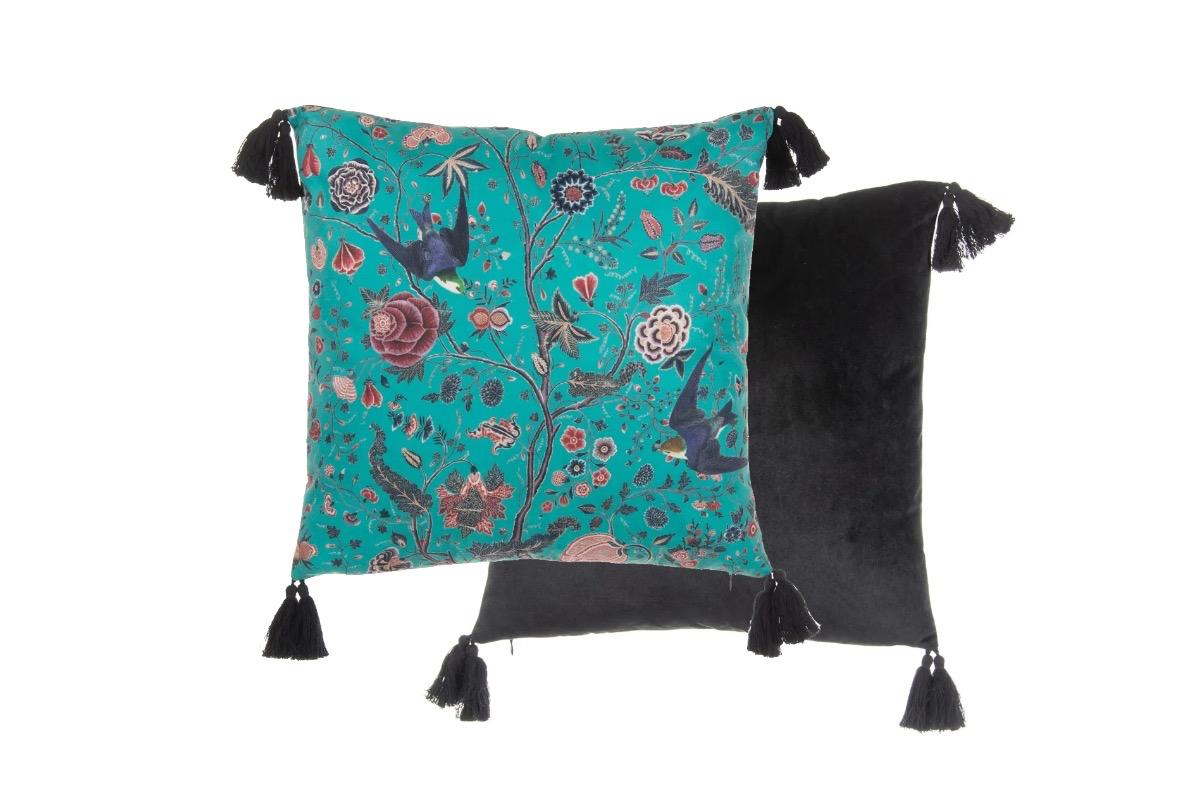 Подушка декоративная с принтом цветов и птиц