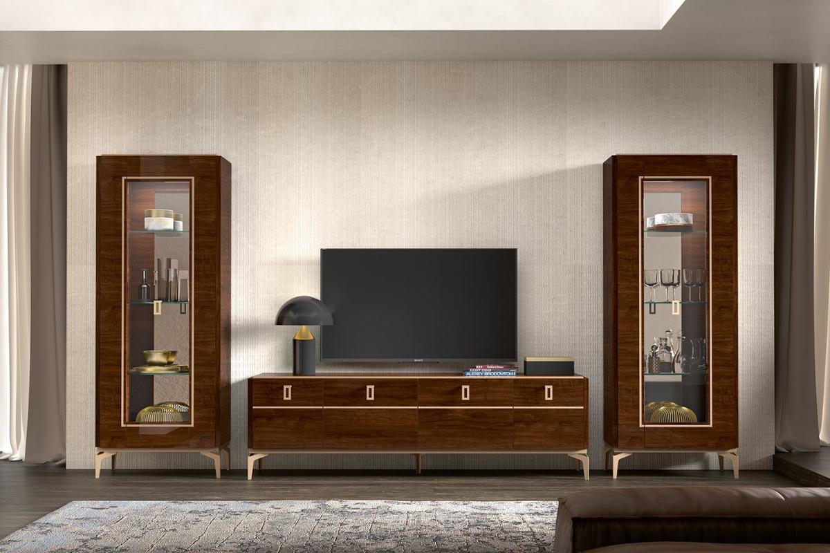 Тумба под телевизор Eva Walnut четырехдверная коричневая