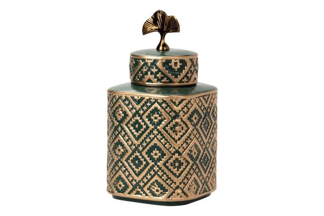 Ваза керамическая золотисто зеленая с крышкой