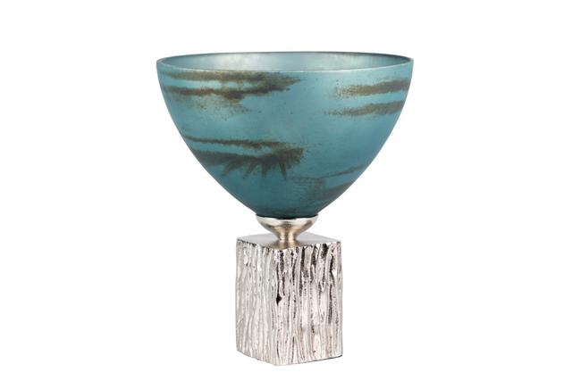 Ваза стеклянная синяя на металлической подставке